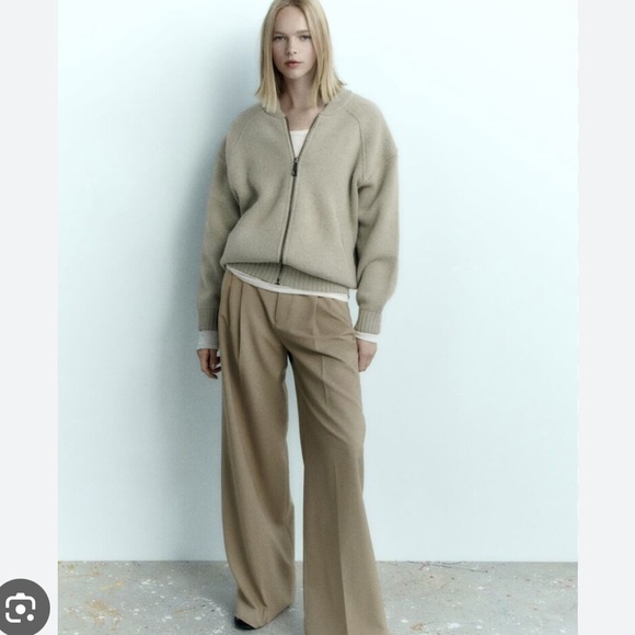 ZARA Sage green WOOL BLEND Side ZIP CARDIGAN SWEATER S-M - Picture 2 of 3